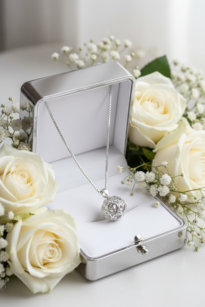 Love Heart Sphere Pendant Necklace | Stainless Steel Ball & Heart Necklace