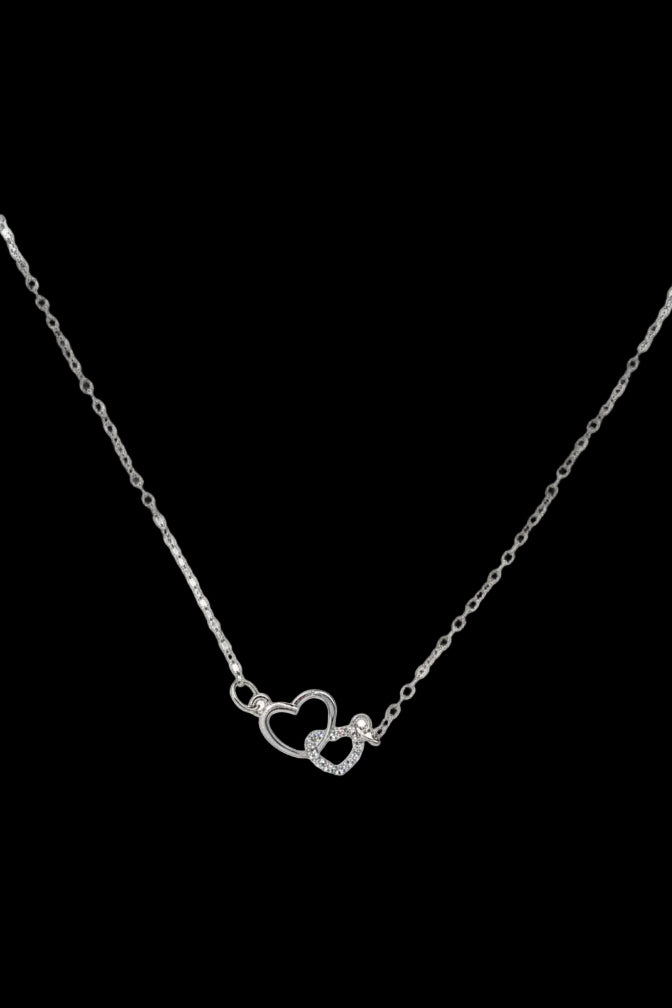 Double Heart Crystal Necklace | Vintage Romance | Sterling Silver-Tone Stainless Steel
