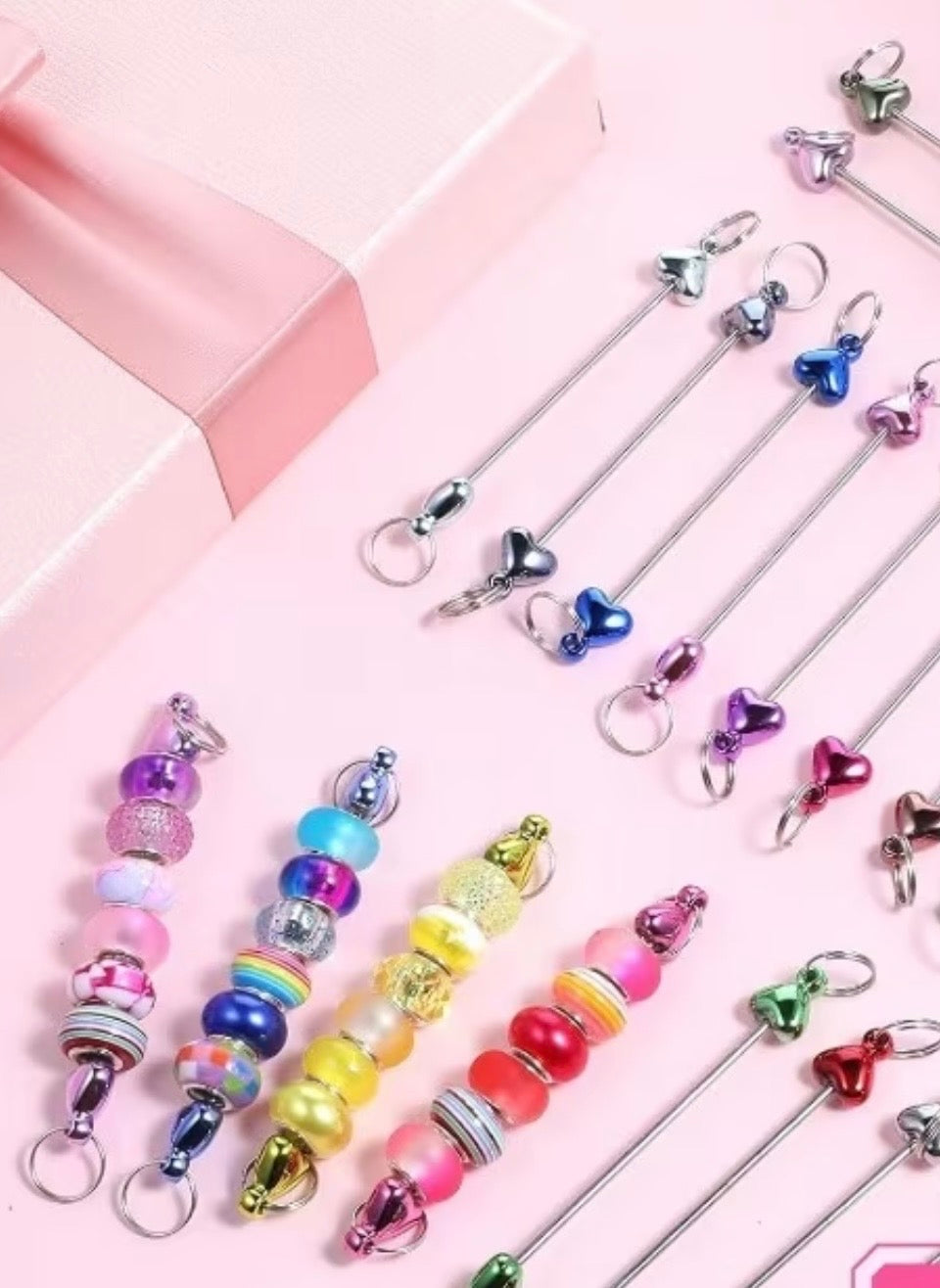 Multicolor Flower or Heart DIY Rod Keychain Blanks | Beadable Keychain Craft Supplies