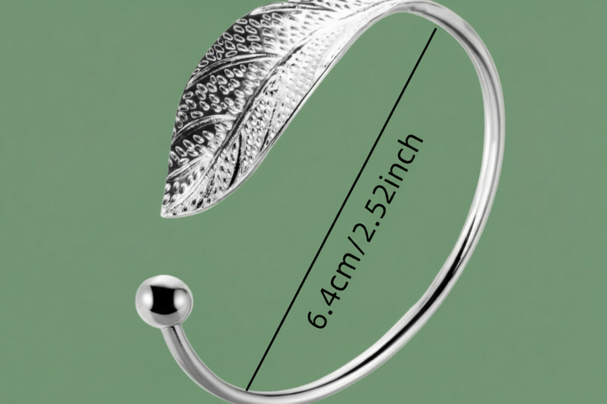 Leaf Motif Bangle Bracelet | Stainless Steel Botanical Cuff