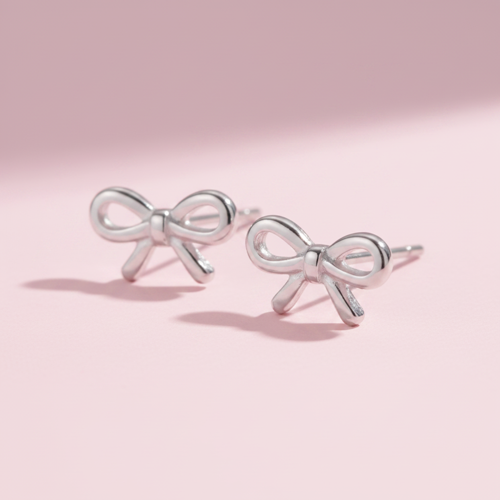 Silver Bow Stud Earrings | Dainty Stainless Steel Bow Earrings