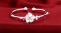 Bohemian Stainless Steel Adjustable Flower Cuff Bangle Bracelet | Silver