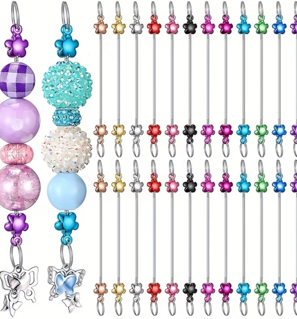 Multicolor Flower DIY Rod Keychain Blanks | Beadable Keychain Craft Supplies