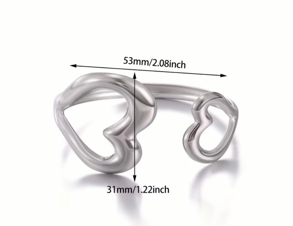Statement Stainless Steel Double Heart Adjustable Cuff Bracelet | Silver