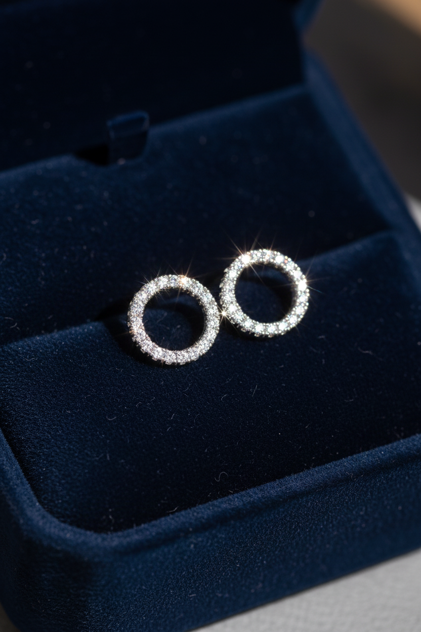 Round Rhinestone Stainless Steel Stud Earrings – Minimalist Everyday Jewelry
