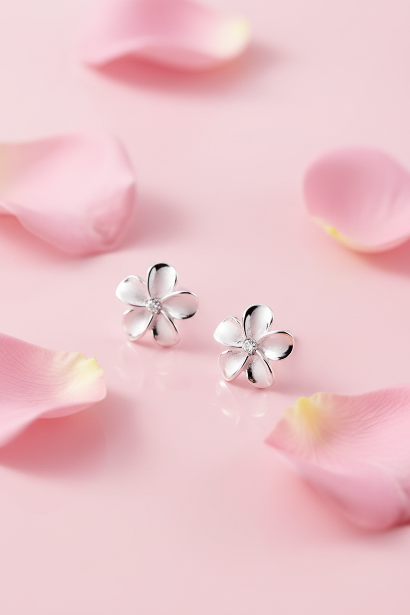 Sterling Silver .925 Flower Earrings with Crystal Center