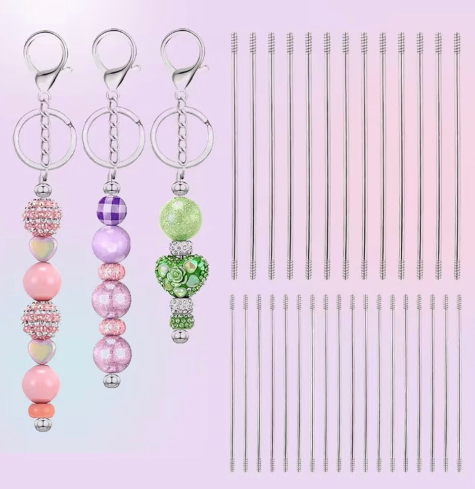 Multicolor Flower or Heart DIY Rod Keychain Blanks | Beadable Keychain Craft Supplies