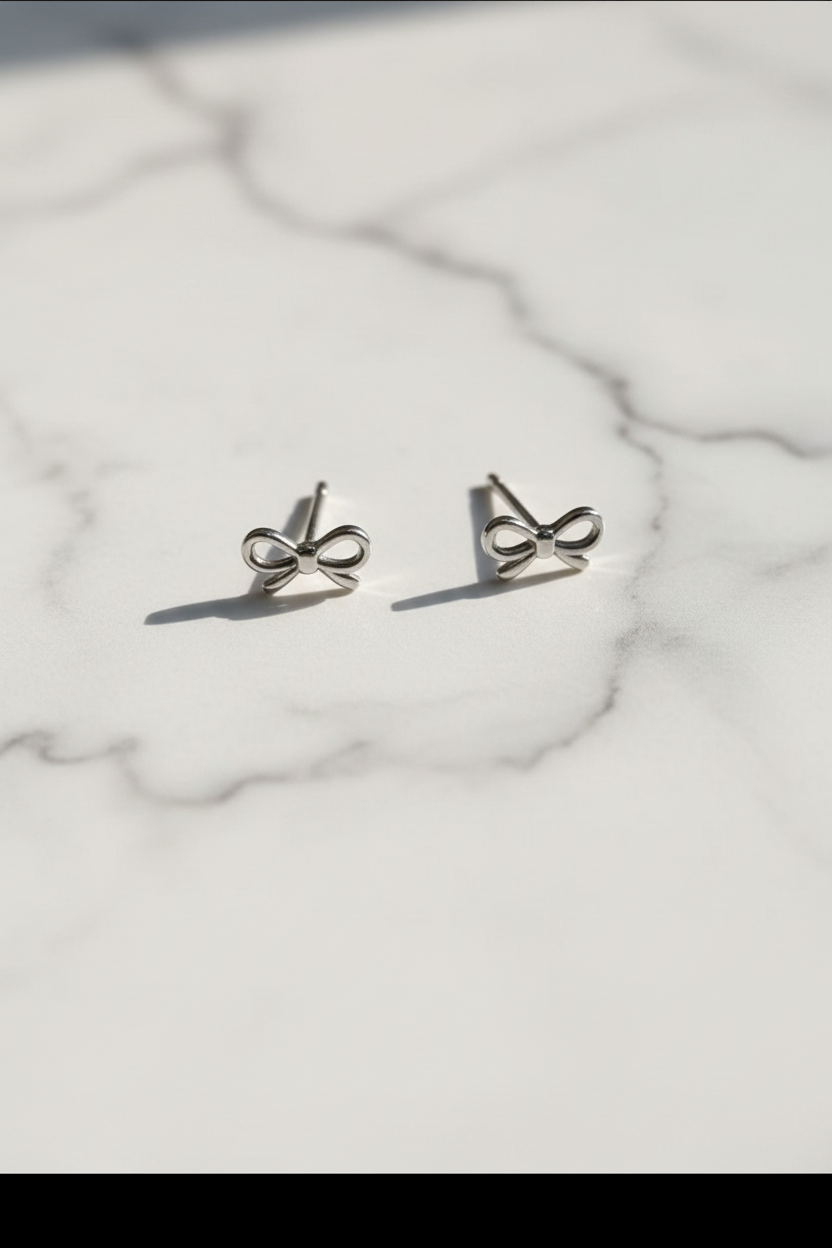 Silver Bow Stud Earrings | Dainty Stainless Steel Bow Earrings