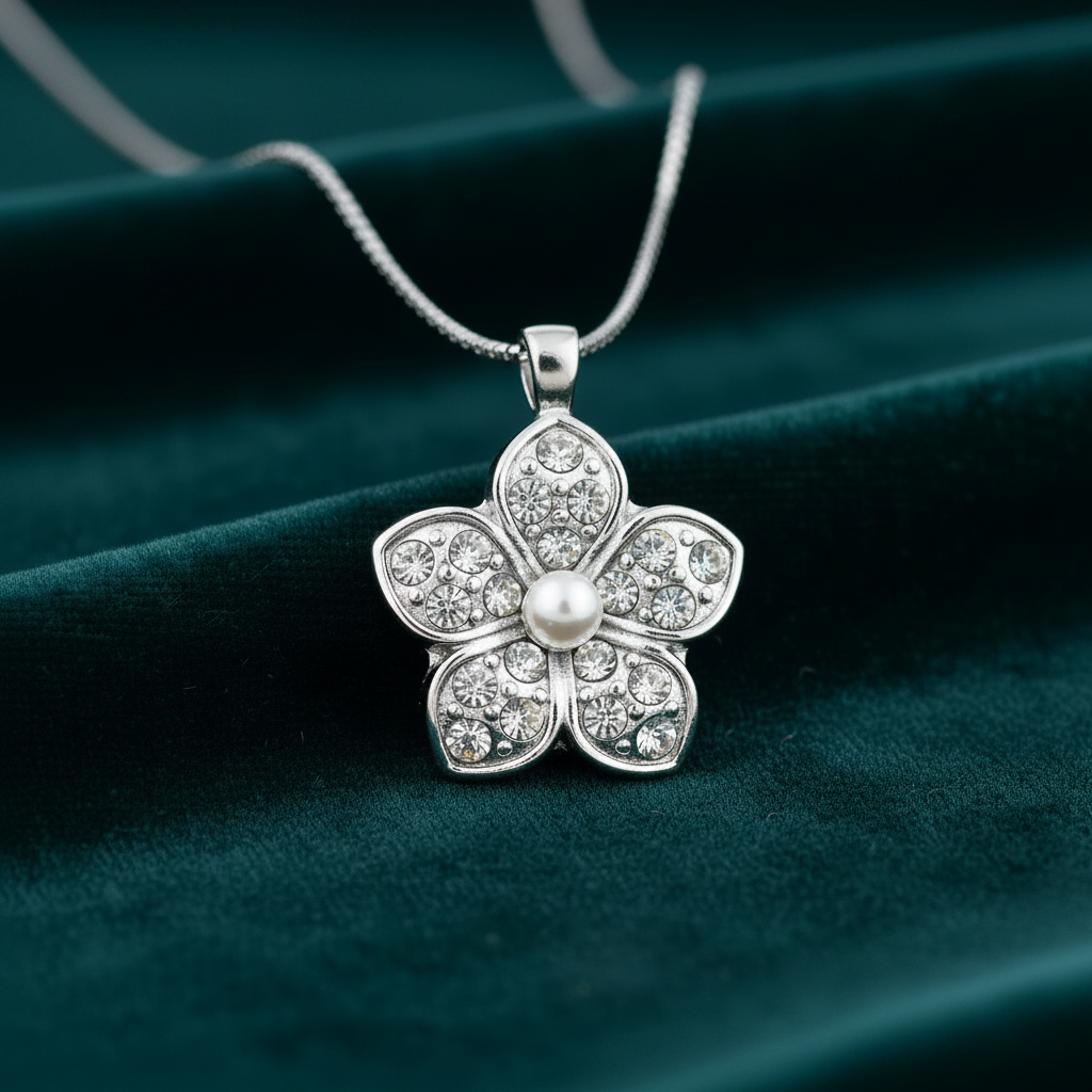 Cherry Blossom Pearl & Rhinestone Pendant — Stainless Steel Charm for Necklaces, Bracelets, Earrings & Dust Plugs | Vintage Romantic Style