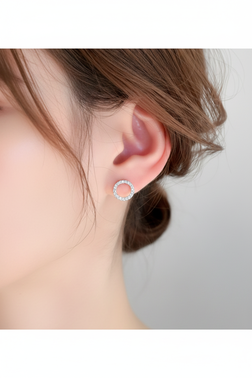 Round Rhinestone Stainless Steel Stud Earrings – Minimalist Everyday Jewelry