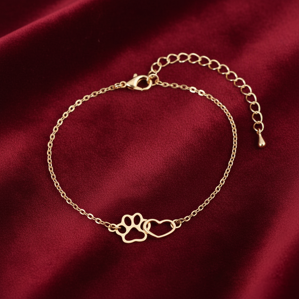 Minimalist Silver Plated Paw Print & Heart Bracelet / Anklet | Custom Size