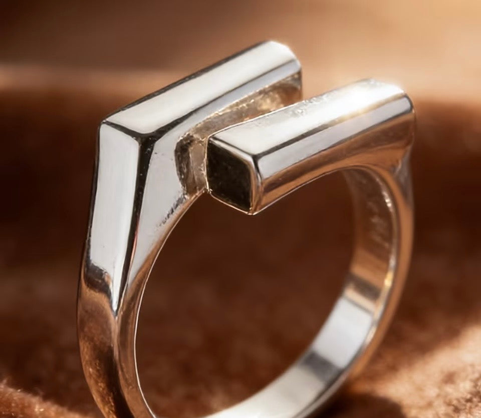 Art Deco Inspired Stainless Steel Adjustable Silver Ring