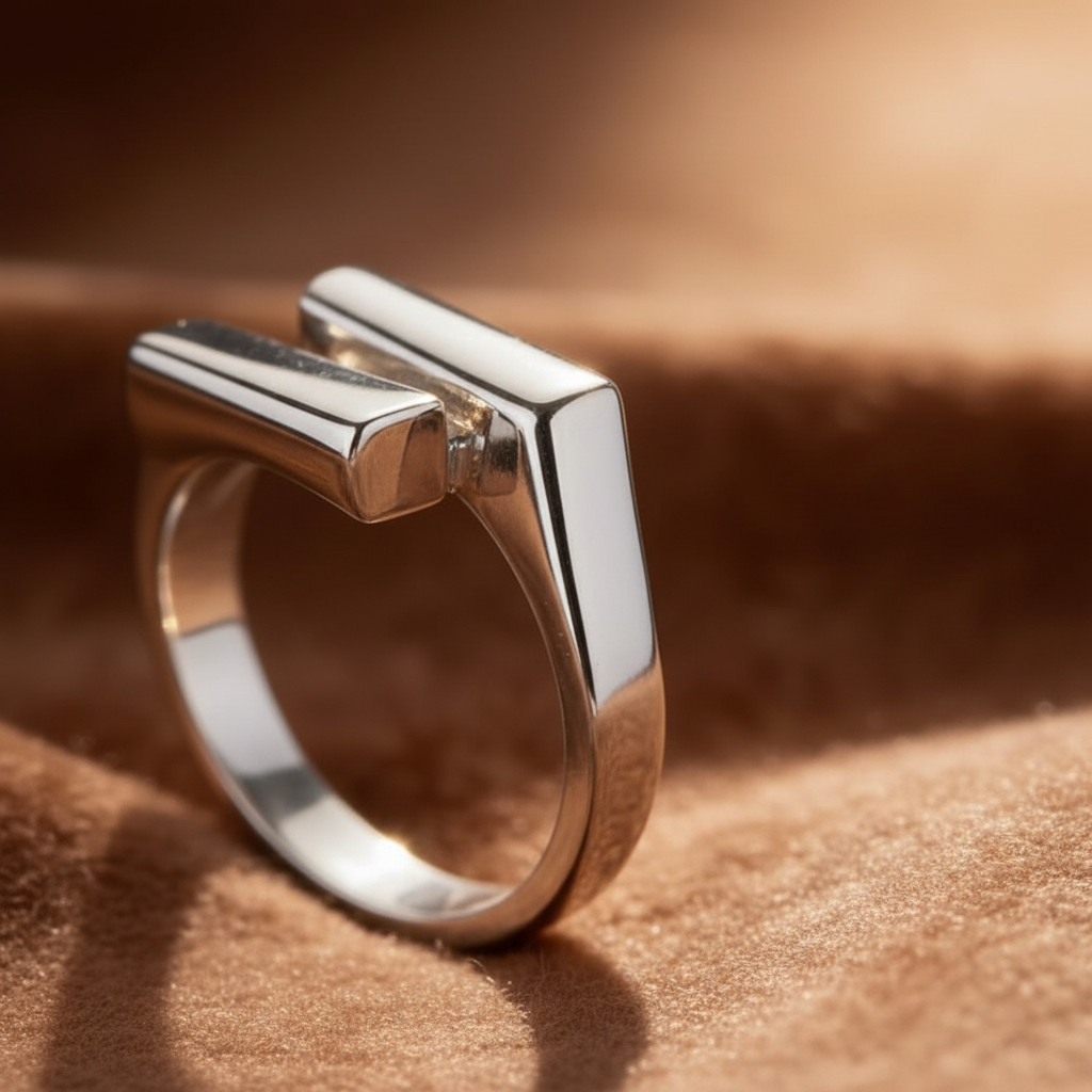 Art Deco Modern Luxe Adjustable Silver Ring | Stainless Steel | Sizes 5–9 | Tarnish-Resistant | Includes Polishing Cloth