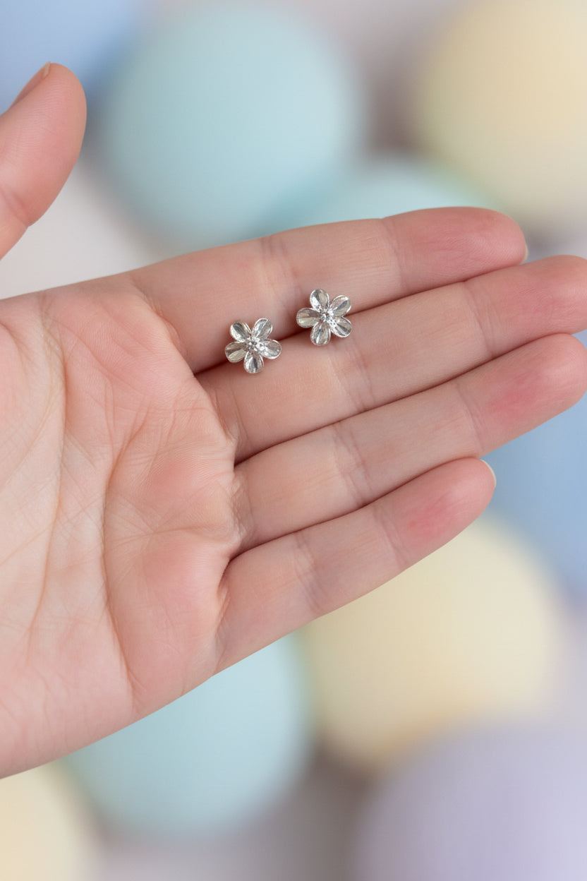 Gardenia Flower Screwback Stud Earrings | Stainless Steel Floral Studs