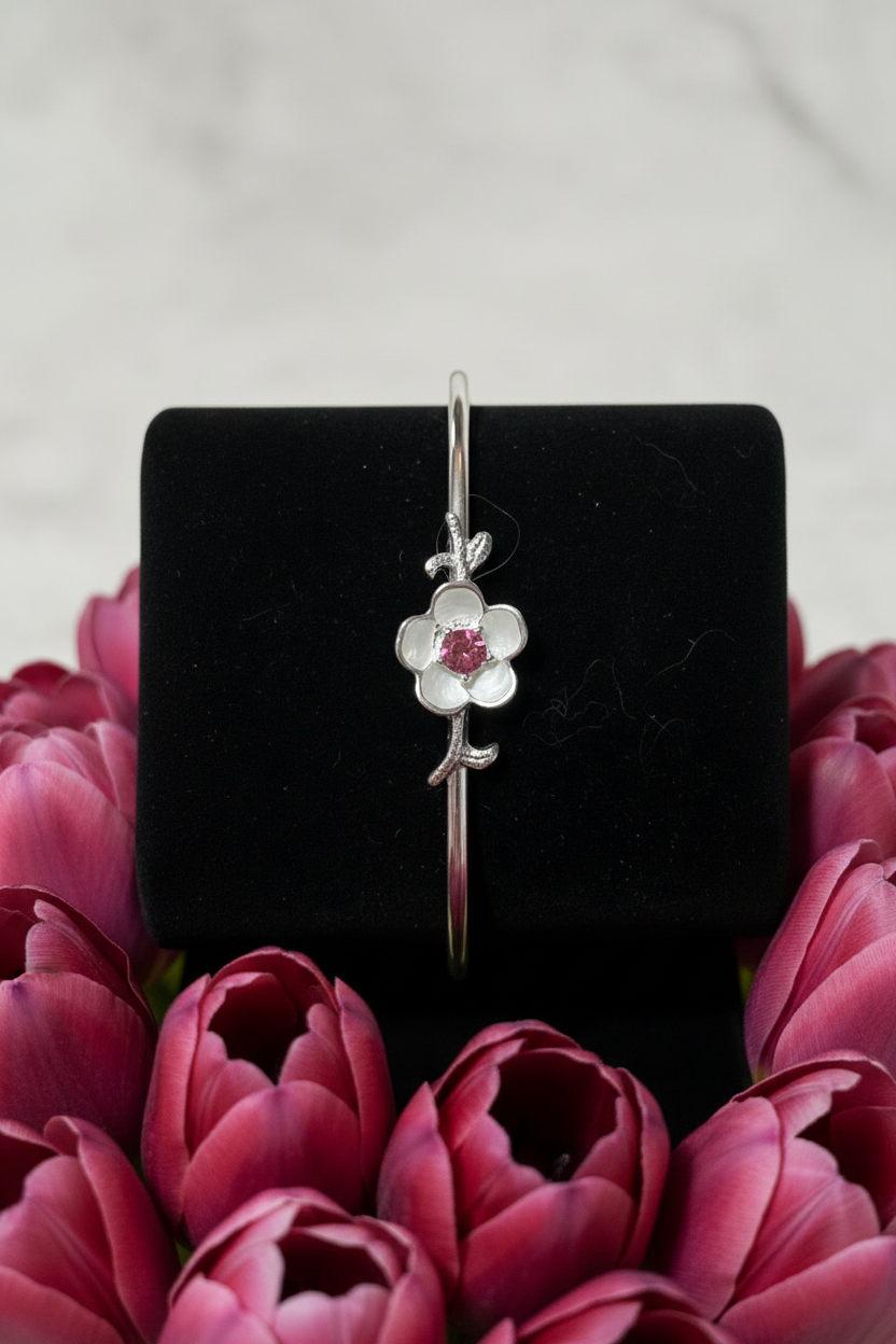 Bohemian Stainless Steel Adjustable my Flower Cuff Bangle Bracelet | Silver
