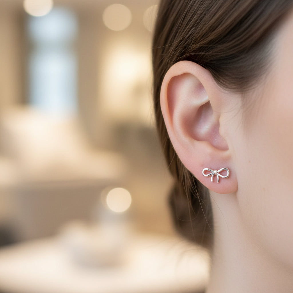 Silver Bow Stud Earrings | Dainty Stainless Steel Bow Earrings