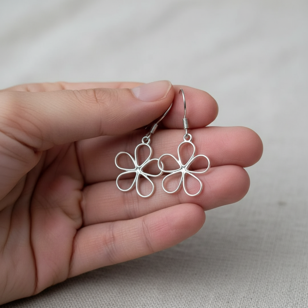Open Flower Drop Earrings | Stainless Steel Boho Dangle Earrings