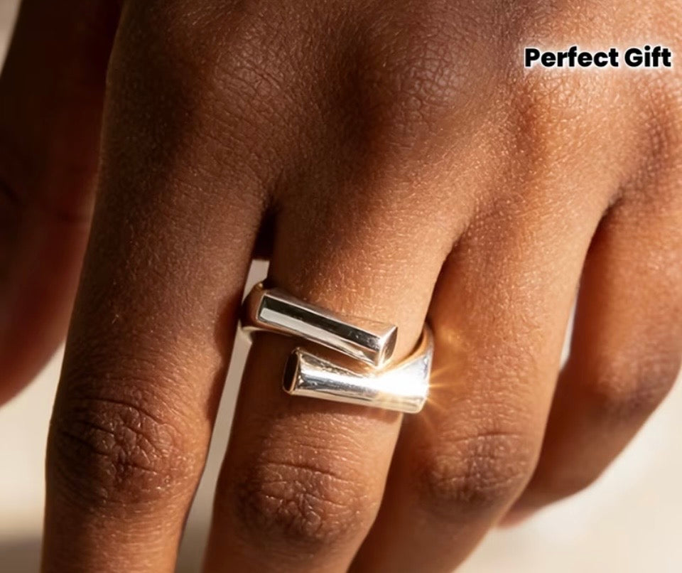 Art Deco Inspired Stainless Steel Adjustable Silver Ring