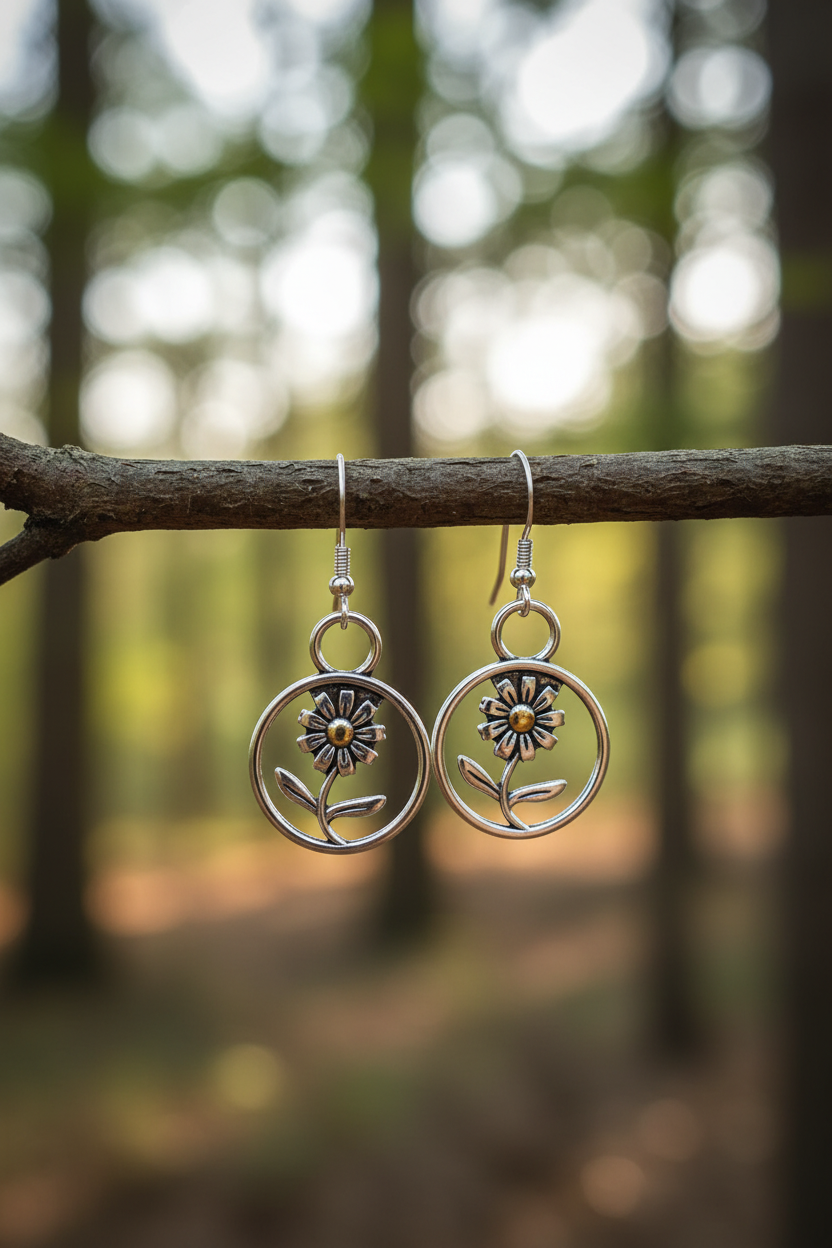 Daisy Halo Drop Earrings | Stainless Steel Boho Dangle Earrings