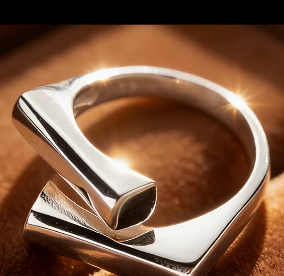 Art Deco Inspired Stainless Steel Adjustable Silver Ring