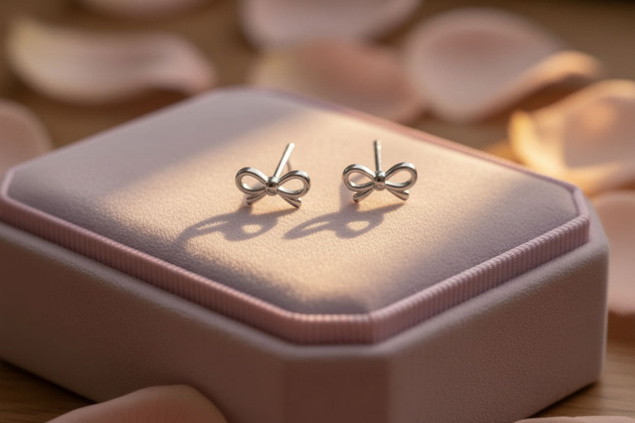 Silver Bow Stud Earrings | Dainty Stainless Steel Bow Earrings
