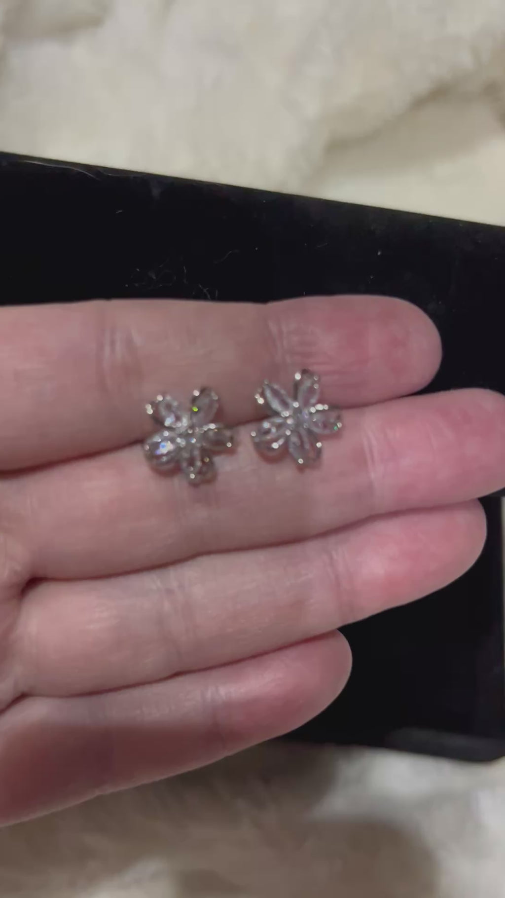 Five Petal Cubic Zirconia Stud Earrings | Silver Plated CZ Flower Studs