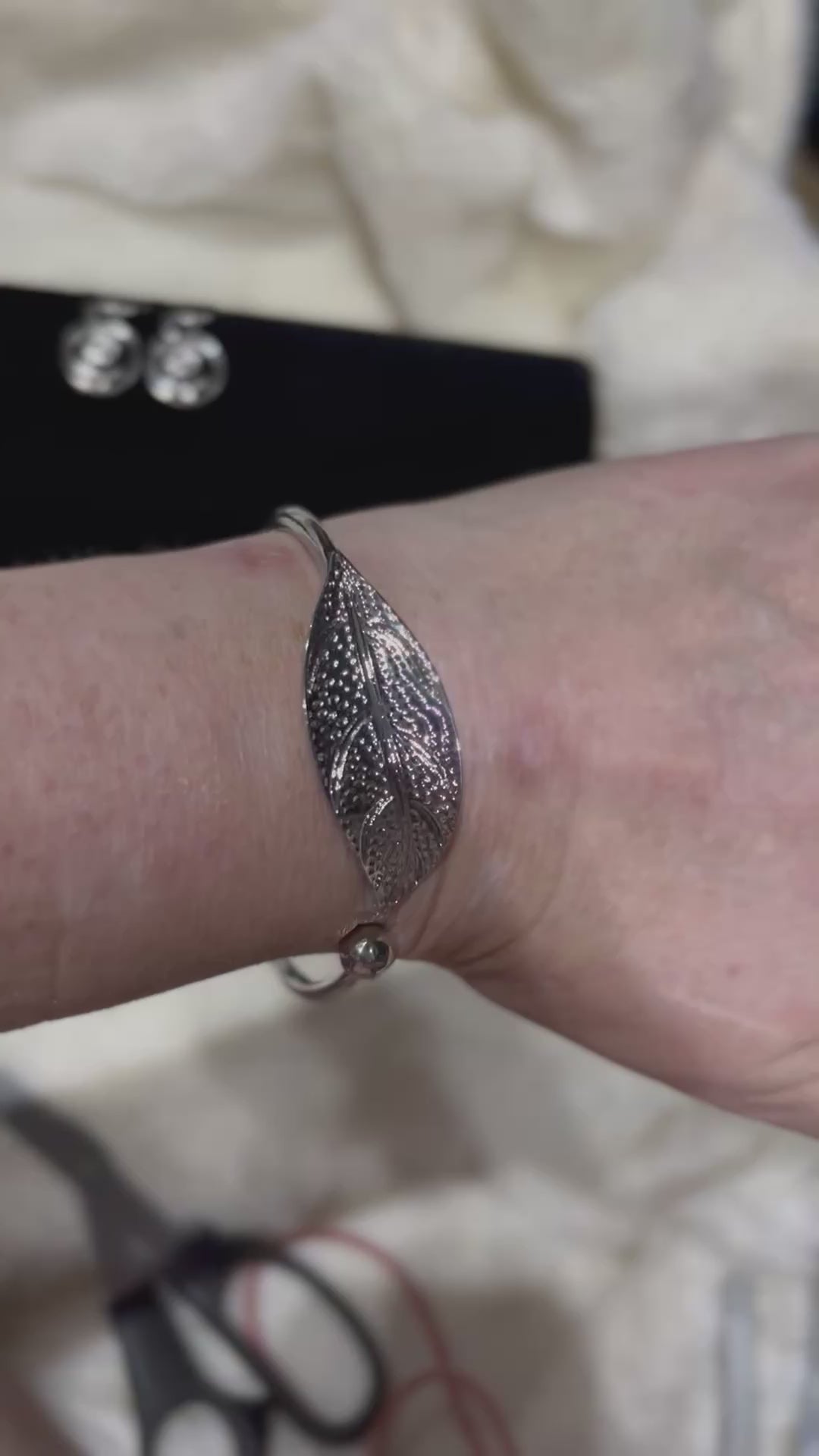 Leaf Motif Bangle Bracelet | Stainless Steel Botanical Cuff