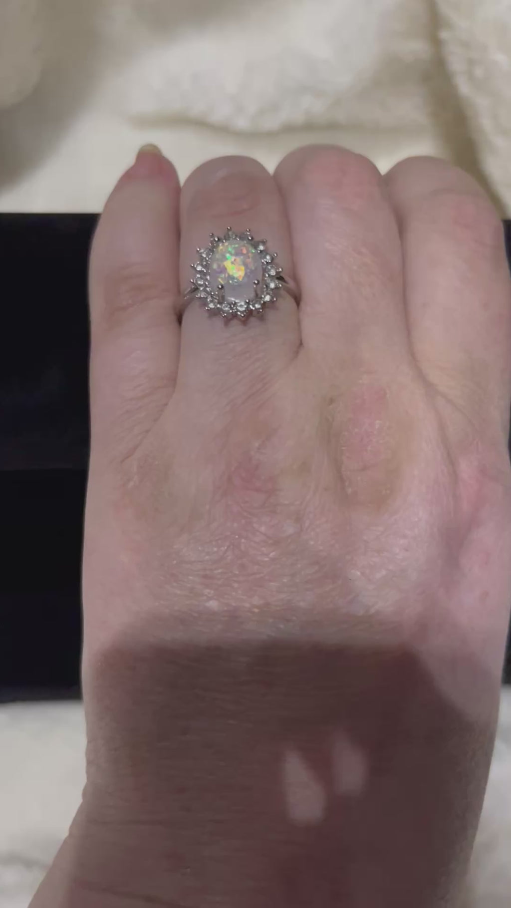 Bohemian Opal & Rhinestone Statement Ring | Silver Plated Boho Ring | Sizes 7 & 8