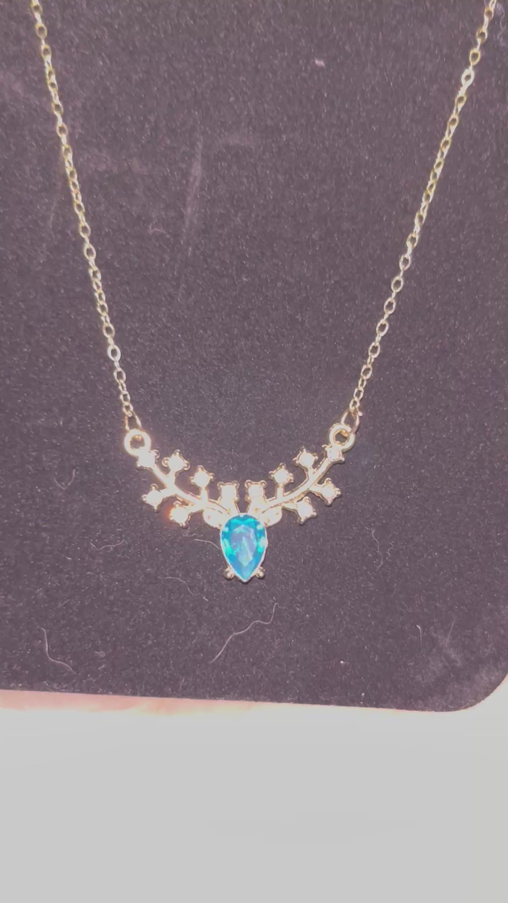 Gold Plated Deer Antler Necklace | Gemstone Face Pendant | Statement Necklace