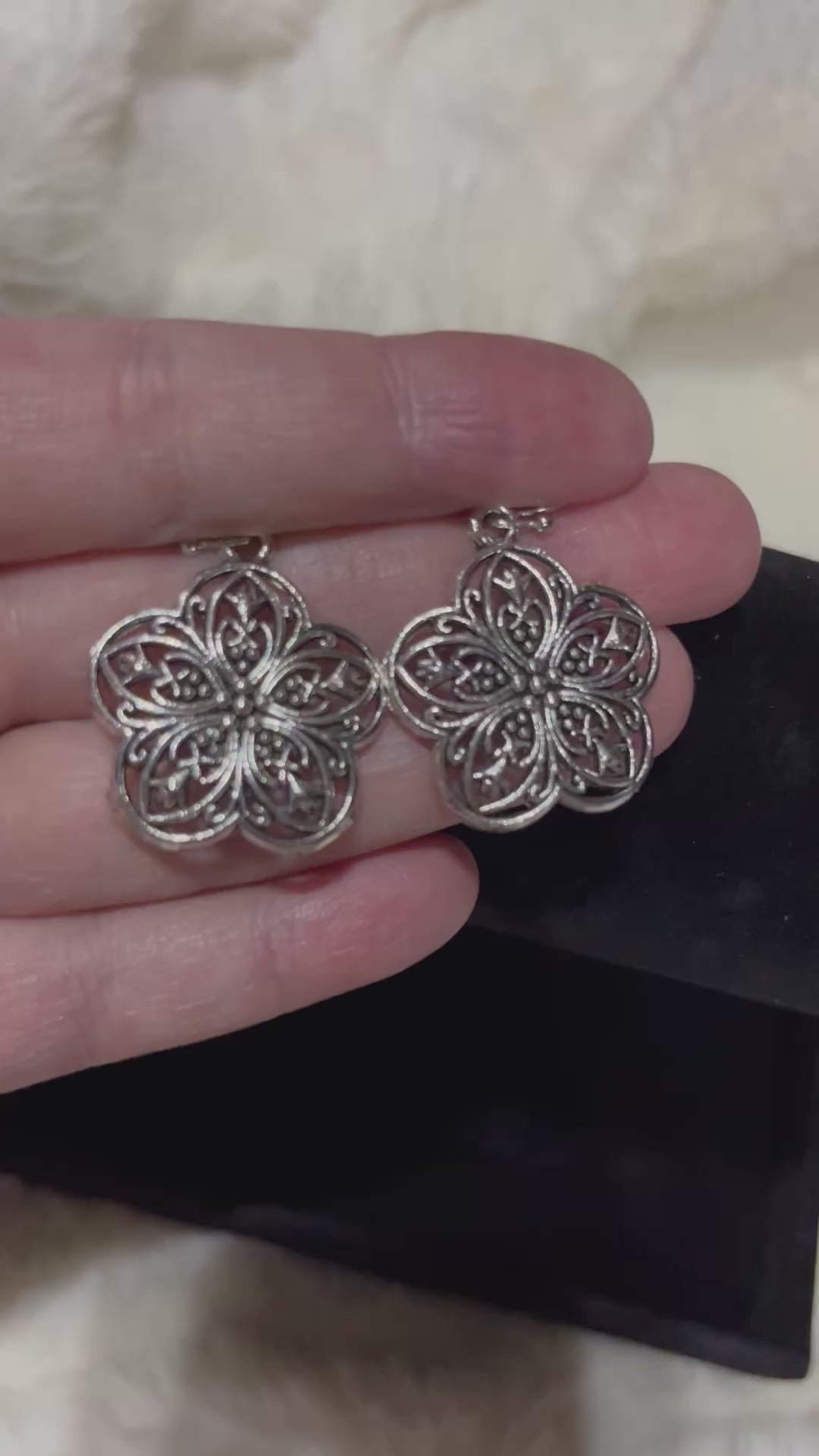 Vintage Filigree Flower Drop Earrings | Stainless Steel Boho Dangle Earrings